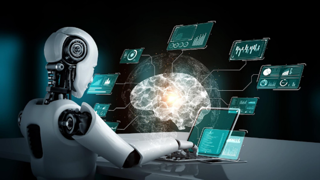 Professional using a multi-agent AI dashboard to manage cross-sector business workflows in a modern 2026 office setting.