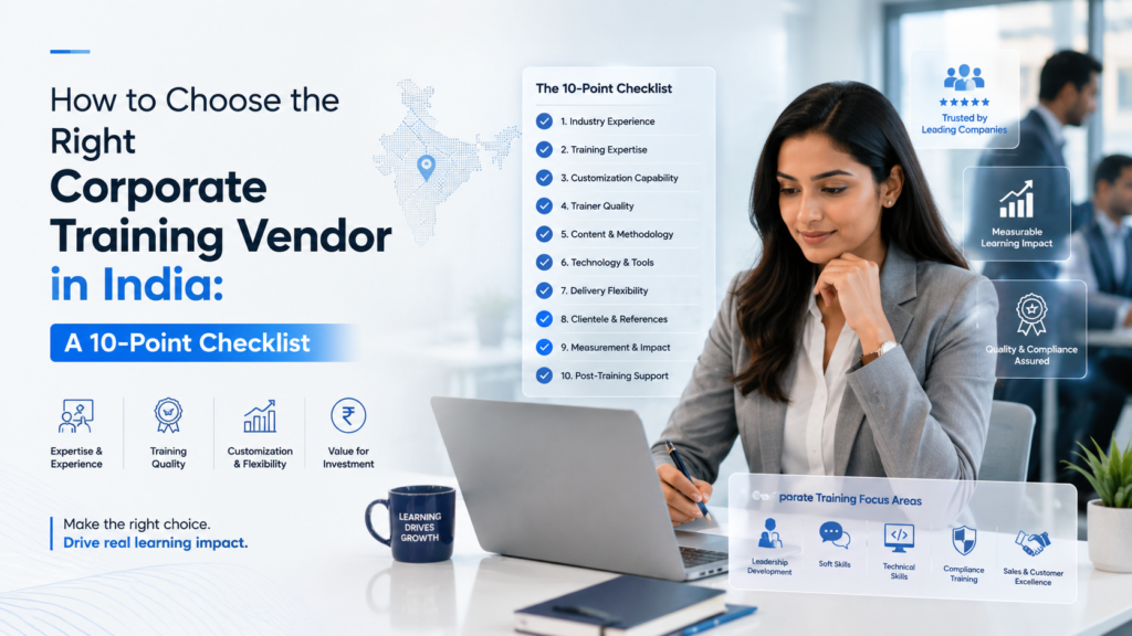 HR and business leaders in India reviewing a 10-point checklist to compare corporate training vendors