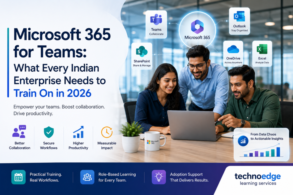 Indian enterprise team attending Microsoft 365 Teams training focused on collaboration and Copilot AI features.