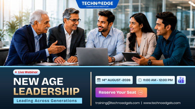 New Age Leadership webinar by TechnoEdge on leading a multi-generational workforce, scheduled for 11 August 2026 on Microsoft Teams.